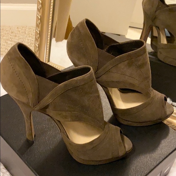 PRADA dark ash suede peep toe cut out booties - Picture 4 of 8
